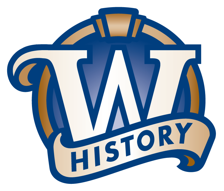 Emblem featuring a large "W" with the word "HISTORY" beneath it on a banner.